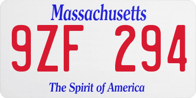 MA license plate 9ZF294