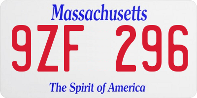 MA license plate 9ZF296