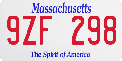 MA license plate 9ZF298