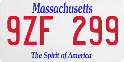 MA license plate 9ZF299