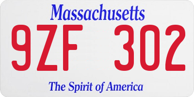 MA license plate 9ZF302