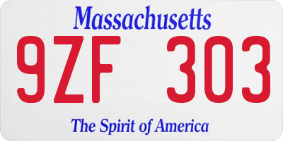 MA license plate 9ZF303