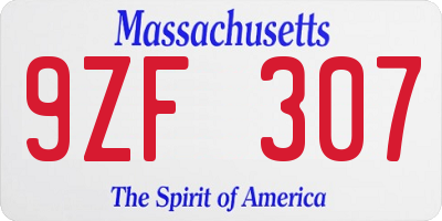 MA license plate 9ZF307