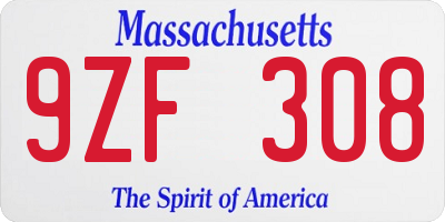 MA license plate 9ZF308