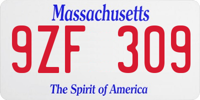 MA license plate 9ZF309