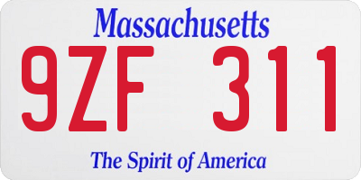 MA license plate 9ZF311