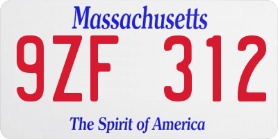 MA license plate 9ZF312