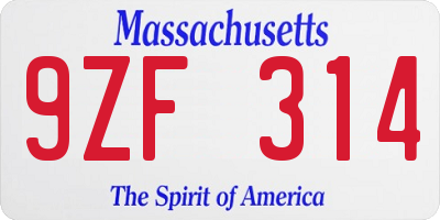 MA license plate 9ZF314