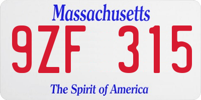 MA license plate 9ZF315