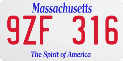 MA license plate 9ZF316