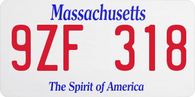 MA license plate 9ZF318