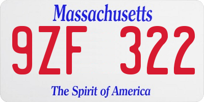 MA license plate 9ZF322