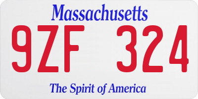 MA license plate 9ZF324