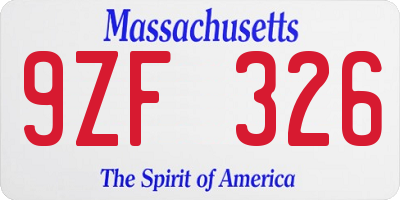 MA license plate 9ZF326