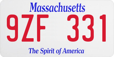 MA license plate 9ZF331