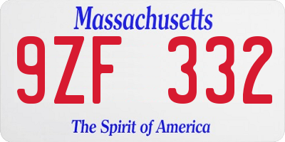 MA license plate 9ZF332