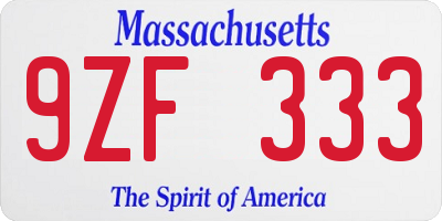 MA license plate 9ZF333