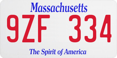 MA license plate 9ZF334