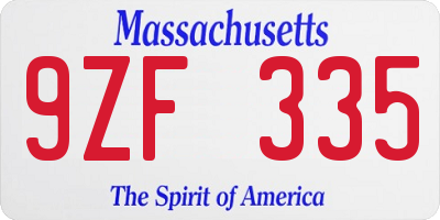 MA license plate 9ZF335