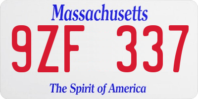 MA license plate 9ZF337