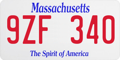 MA license plate 9ZF340