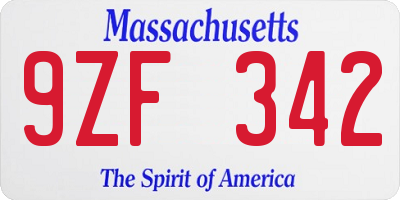 MA license plate 9ZF342