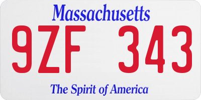 MA license plate 9ZF343