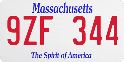 MA license plate 9ZF344