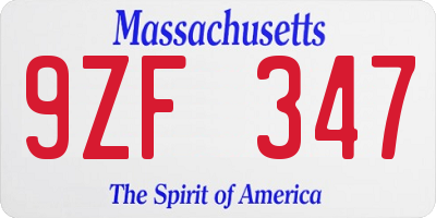 MA license plate 9ZF347
