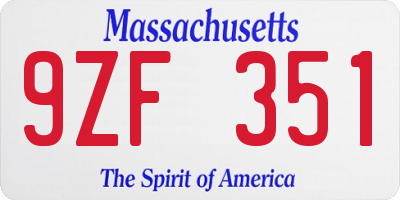 MA license plate 9ZF351