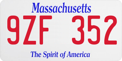 MA license plate 9ZF352