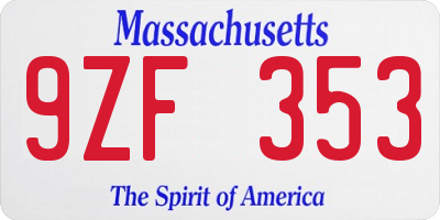 MA license plate 9ZF353