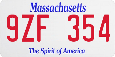 MA license plate 9ZF354
