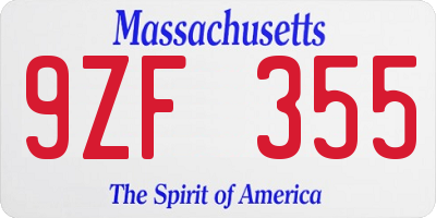 MA license plate 9ZF355
