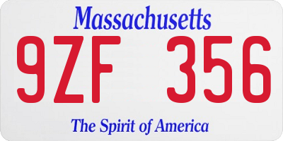 MA license plate 9ZF356