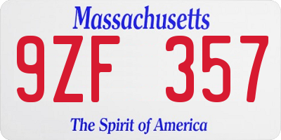 MA license plate 9ZF357