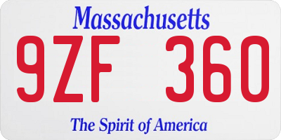 MA license plate 9ZF360