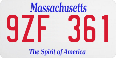 MA license plate 9ZF361