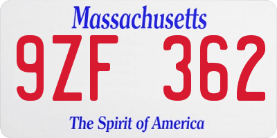 MA license plate 9ZF362