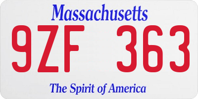 MA license plate 9ZF363