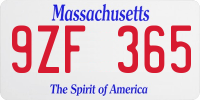 MA license plate 9ZF365