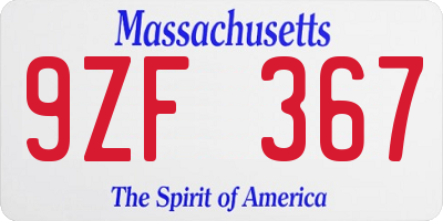 MA license plate 9ZF367