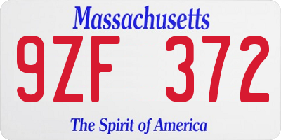 MA license plate 9ZF372