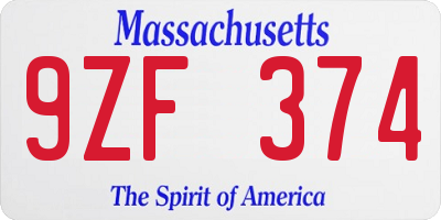 MA license plate 9ZF374