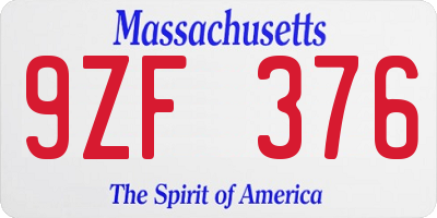 MA license plate 9ZF376