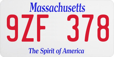 MA license plate 9ZF378