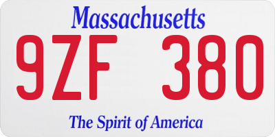 MA license plate 9ZF380