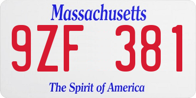 MA license plate 9ZF381