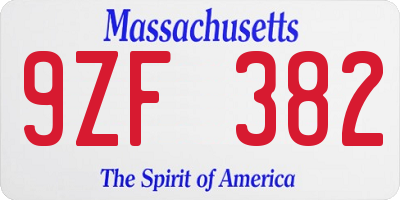 MA license plate 9ZF382