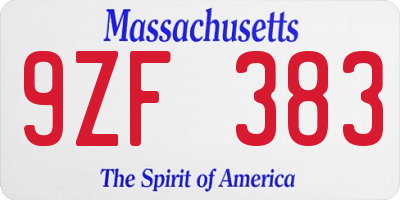 MA license plate 9ZF383